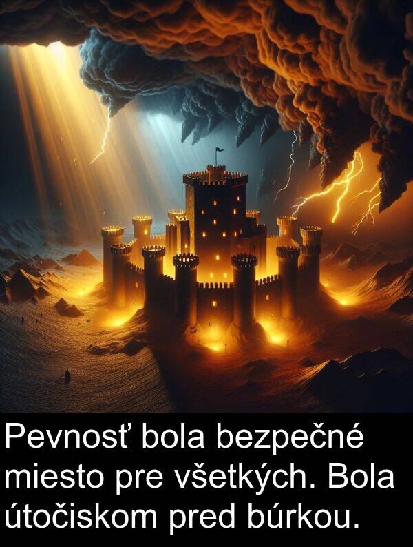 všetkých: Pevnosť bola bezpečné miesto pre všetkých. Bola útočiskom pred búrkou.