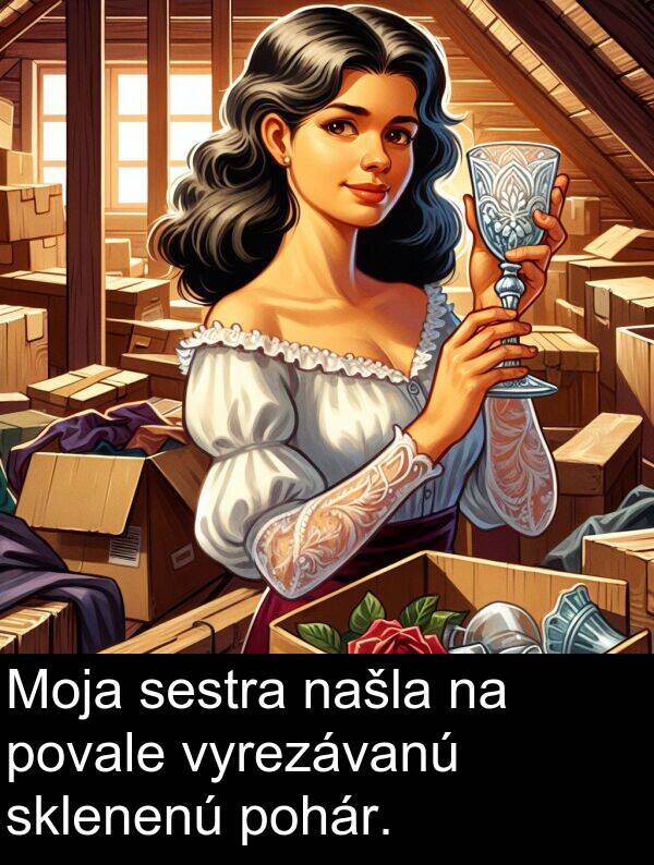 sklenenú: Moja sestra našla na povale vyrezávanú sklenenú pohár.