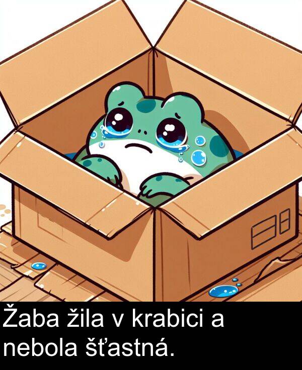 nebola: Žaba žila v krabici a nebola šťastná.