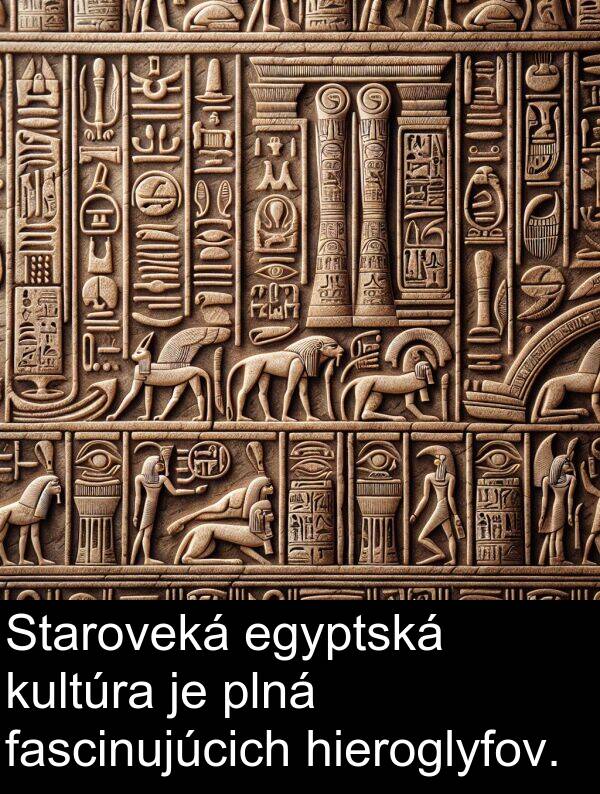 egyptská: Staroveká egyptská kultúra je plná fascinujúcich hieroglyfov.