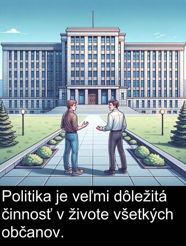 činnosť: Politika je veľmi dôležitá činnosť v živote všetkých občanov.
