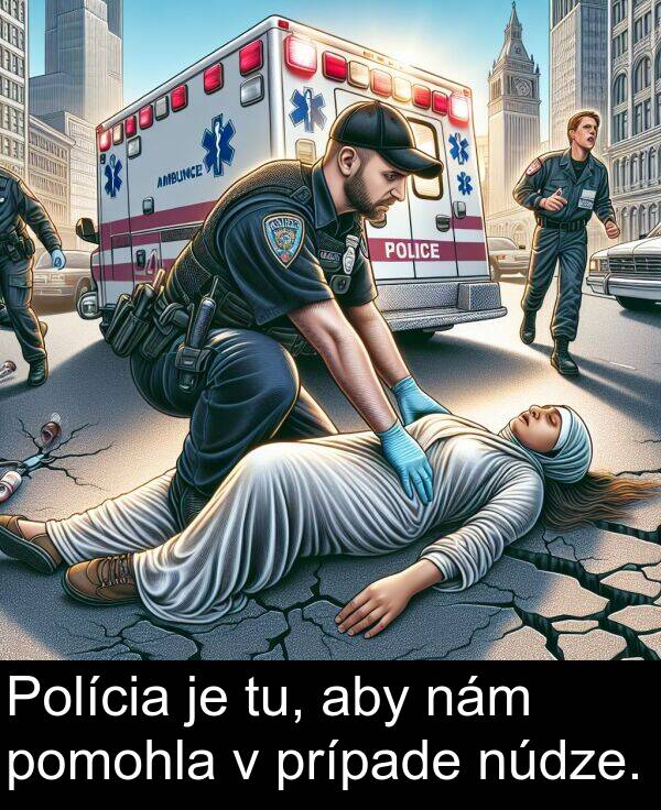 tu: Polícia je tu, aby nám pomohla v prípade núdze.