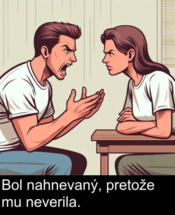 nahnevaný: Bol nahnevaný, pretože mu neverila.
