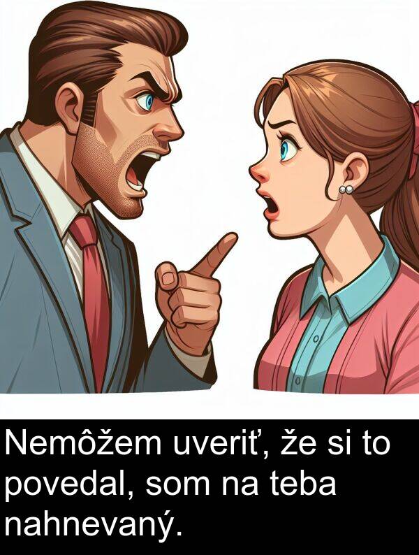 nahnevaný: Nemôžem uveriť, že si to povedal, som na teba nahnevaný.