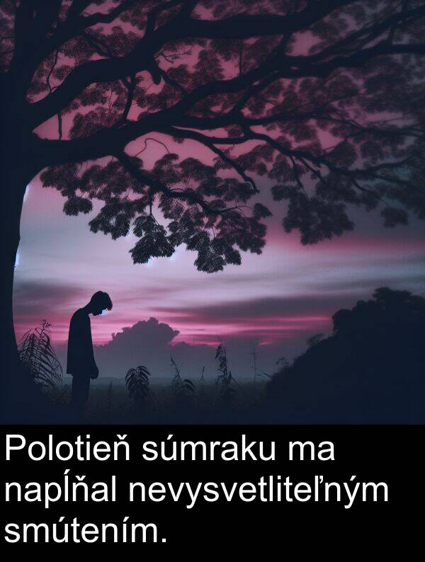 smútením: Polotieň súmraku ma napĺňal nevysvetliteľným smútením.