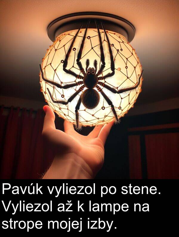 lampe: Pavúk vyliezol po stene. Vyliezol až k lampe na strope mojej izby.