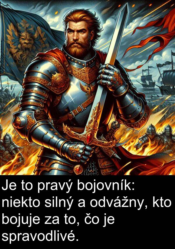 silný: Je to pravý bojovník: niekto silný a odvážny, kto bojuje za to, čo je spravodlivé.