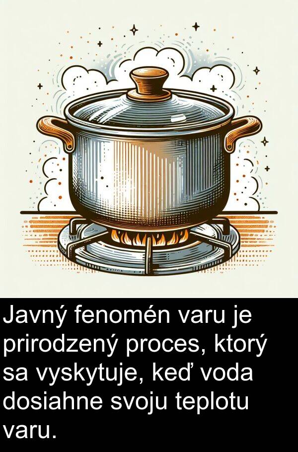 fenomén: Javný fenomén varu je prirodzený proces, ktorý sa vyskytuje, keď voda dosiahne svoju teplotu varu.