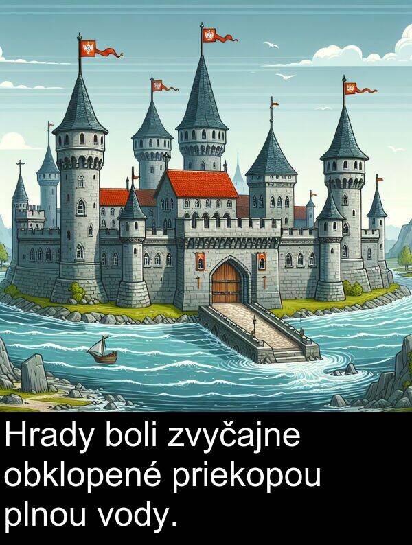 vody: Hrady boli zvyčajne obklopené priekopou plnou vody.