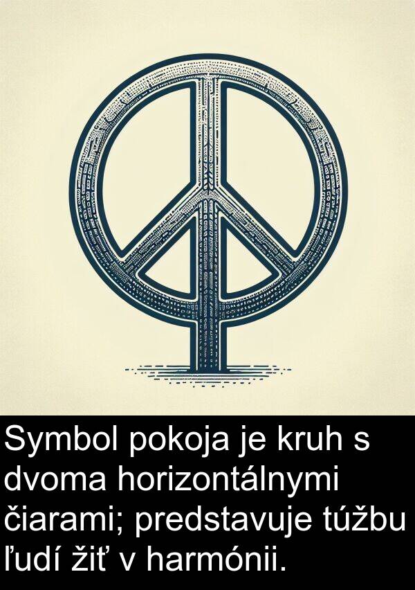 čiarami: Symbol pokoja je kruh s dvoma horizontálnymi čiarami; predstavuje túžbu ľudí žiť v harmónii.