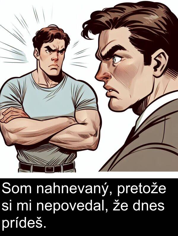 nahnevaný: Som nahnevaný, pretože si mi nepovedal, že dnes prídeš.