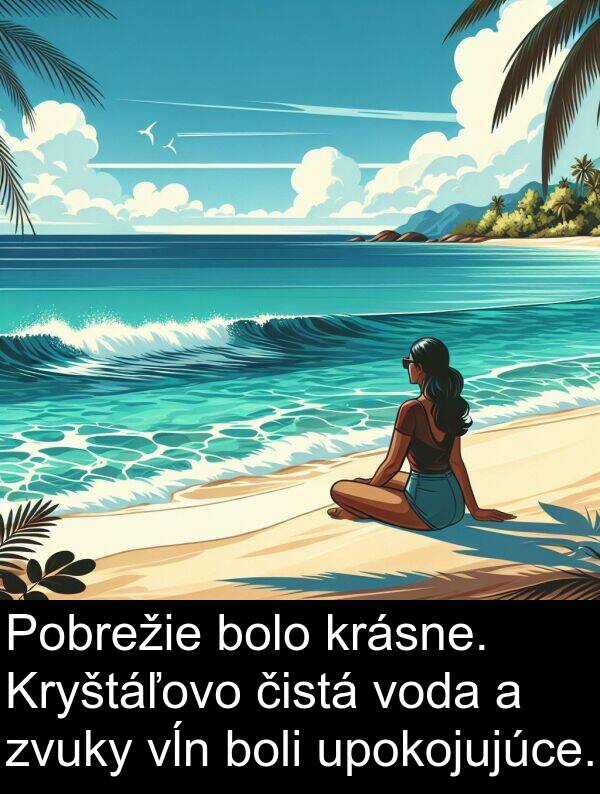 čistá: Pobrežie bolo krásne. Kryštáľovo čistá voda a zvuky vĺn boli upokojujúce.