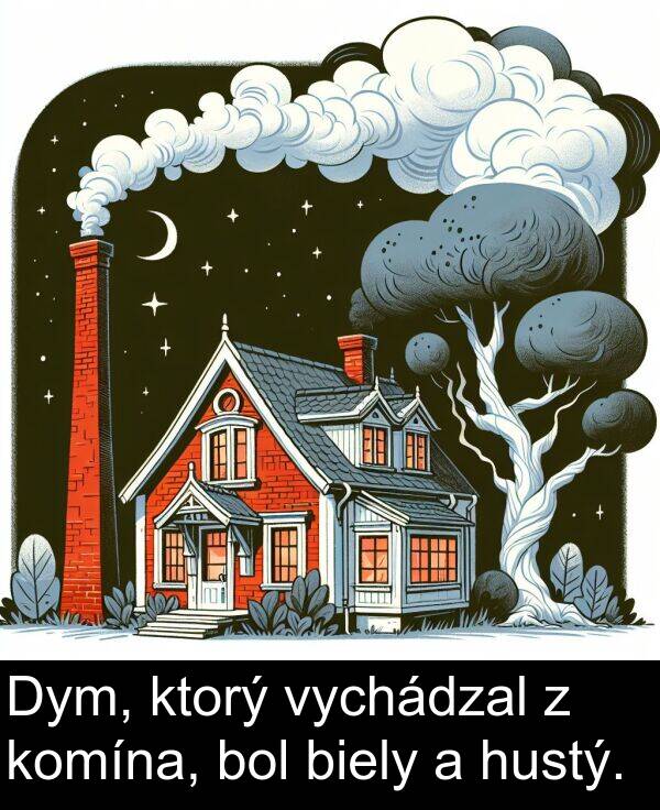 ktorý: Dym, ktorý vychádzal z komína, bol biely a hustý.
