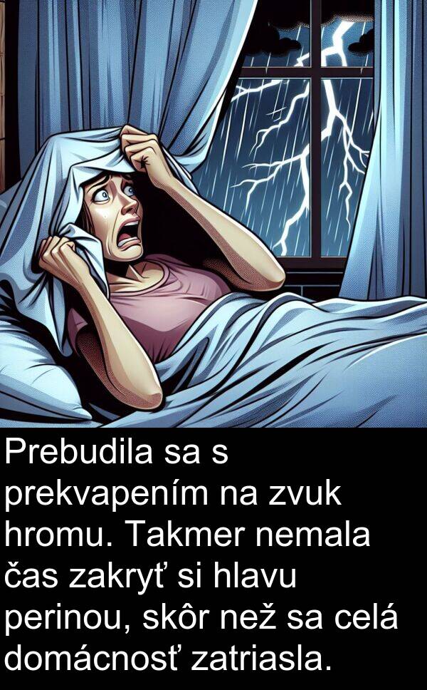 čas: Prebudila sa s prekvapením na zvuk hromu. Takmer nemala čas zakryť si hlavu perinou, skôr než sa celá domácnosť zatriasla.