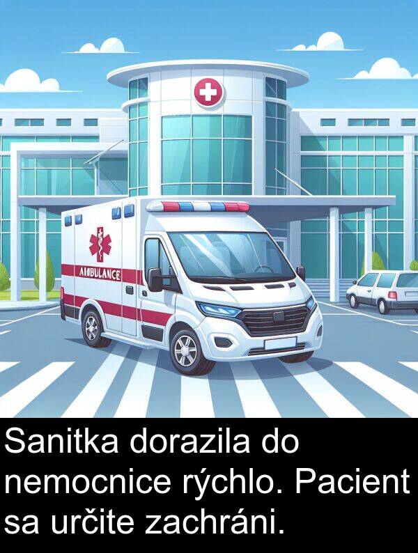 rýchlo: Sanitka dorazila do nemocnice rýchlo. Pacient sa určite zachráni.