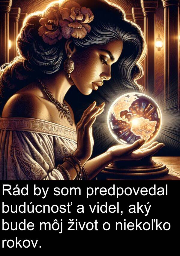 bude: Rád by som predpovedal budúcnosť a videl, aký bude môj život o niekoľko rokov.