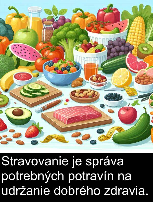 udržanie: Stravovanie je správa potrebných potravín na udržanie dobrého zdravia.