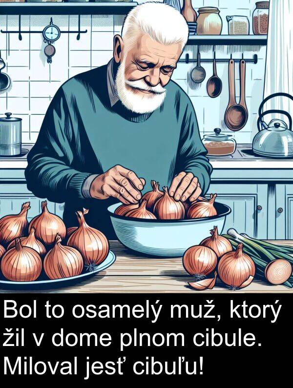 muž: Bol to osamelý muž, ktorý žil v dome plnom cibule. Miloval jesť cibuľu!