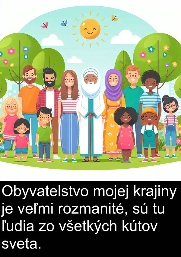sveta: Obyvatelstvo mojej krajiny je veľmi rozmanité, sú tu ľudia zo všetkých kútov sveta.