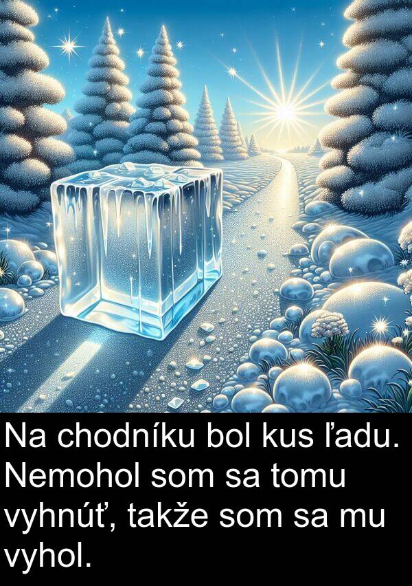 chodníku: Na chodníku bol kus ľadu. Nemohol som sa tomu vyhnúť, takže som sa mu vyhol.