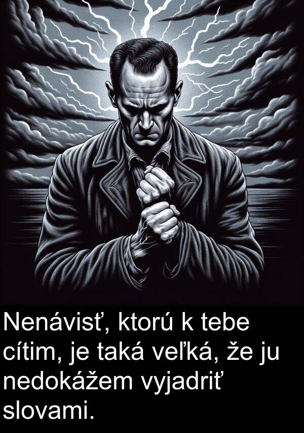 nedokážem: Nenávisť, ktorú k tebe cítim, je taká veľká, že ju nedokážem vyjadriť slovami.