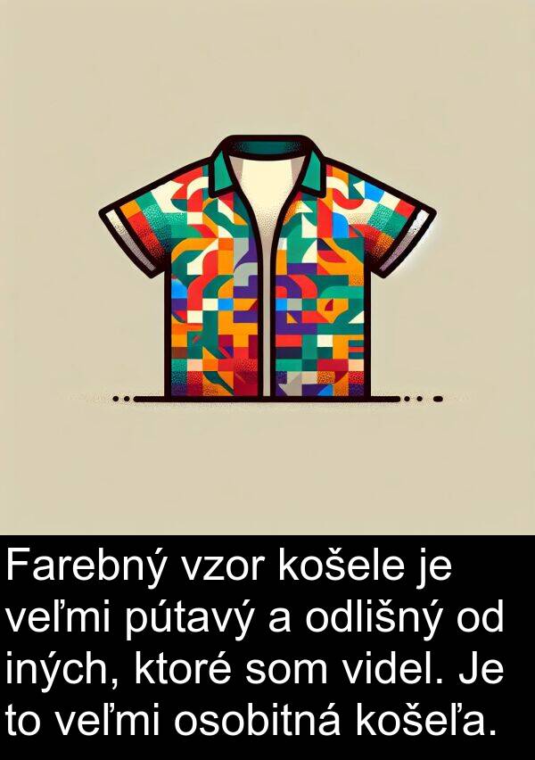 košeľa: Farebný vzor košele je veľmi pútavý a odlišný od iných, ktoré som videl. Je to veľmi osobitná košeľa.