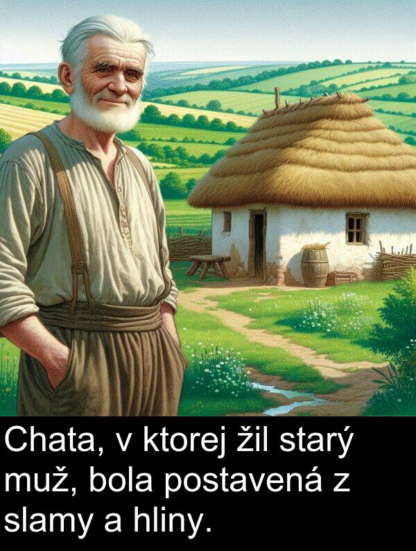 muž: Chata, v ktorej žil starý muž, bola postavená z slamy a hliny.
