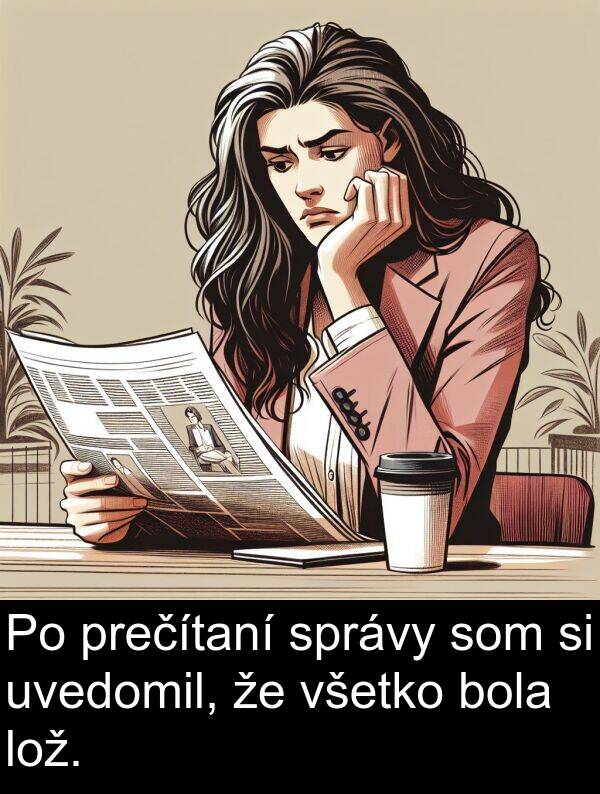 lož: Po prečítaní správy som si uvedomil, že všetko bola lož.