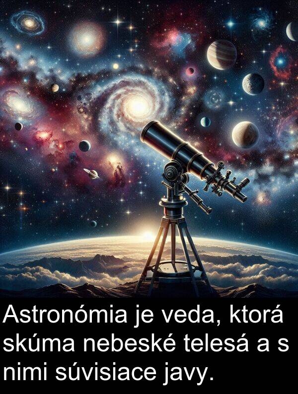 nebeské: Astronómia je veda, ktorá skúma nebeské telesá a s nimi súvisiace javy.