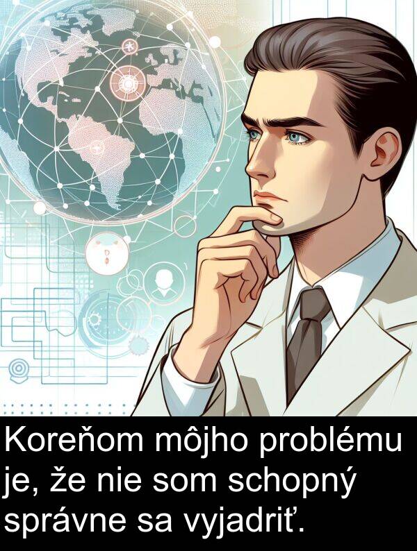 schopný: Koreňom môjho problému je, že nie som schopný správne sa vyjadriť.