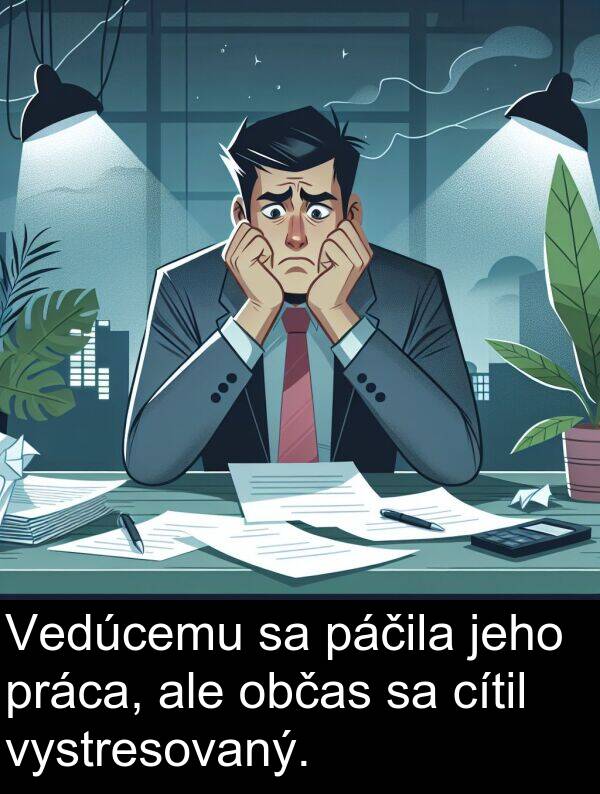 vystresovaný: Vedúcemu sa páčila jeho práca, ale občas sa cítil vystresovaný.