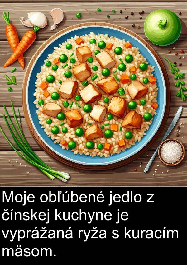 jedlo: Moje obľúbené jedlo z čínskej kuchyne je vyprážaná ryža s kuracím mäsom.