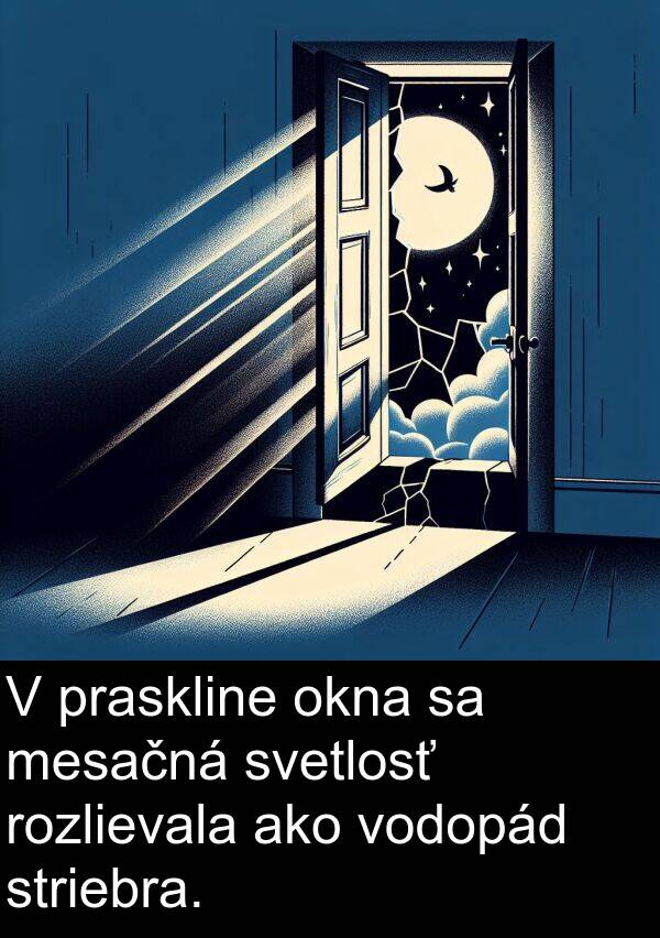rozlievala: V praskline okna sa mesačná svetlosť rozlievala ako vodopád striebra.