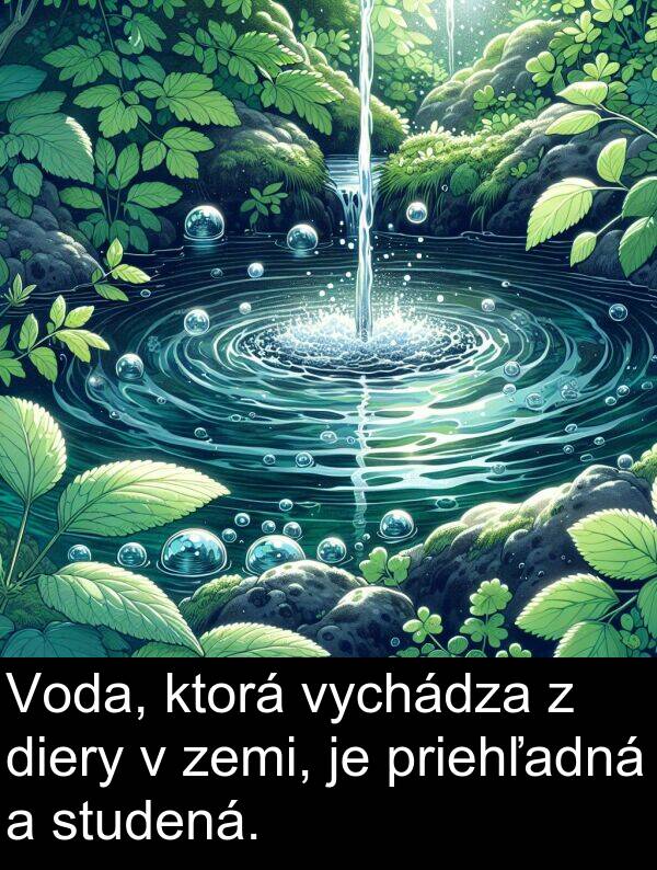 ktorá: Voda, ktorá vychádza z diery v zemi, je priehľadná a studená.