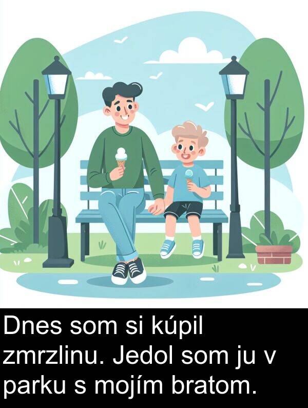 mojím: Dnes som si kúpil zmrzlinu. Jedol som ju v parku s mojím bratom.