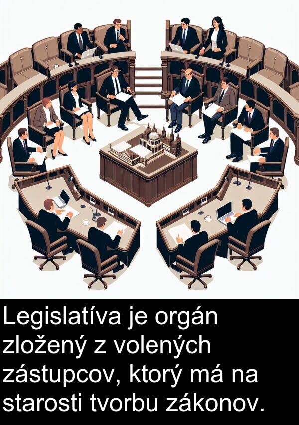 volených: Legislatíva je orgán zložený z volených zástupcov, ktorý má na starosti tvorbu zákonov.