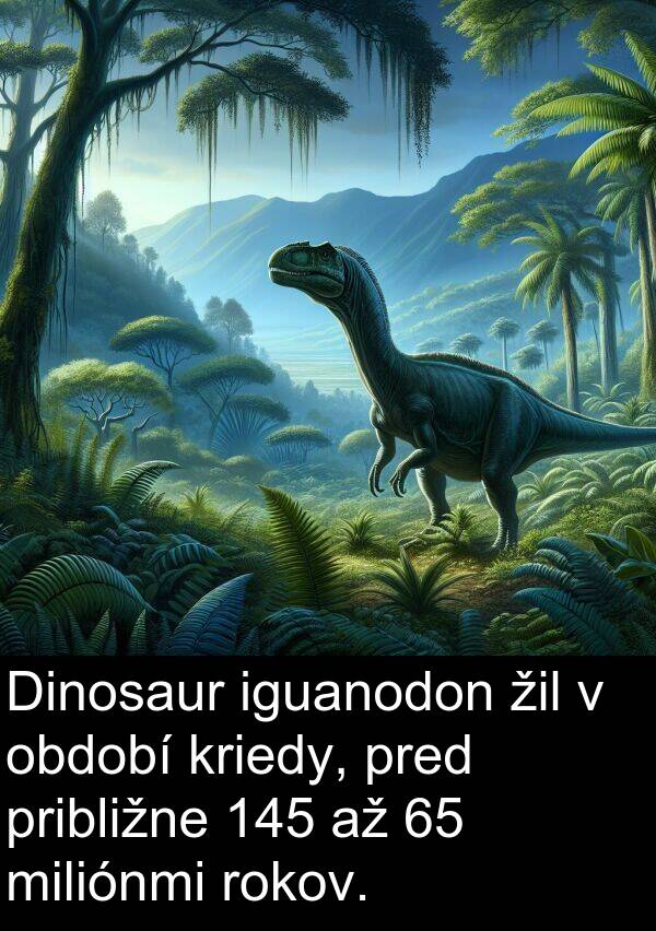 iguanodon: Dinosaur iguanodon žil v období kriedy, pred približne 145 až 65 miliónmi rokov.
