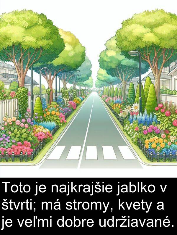 jablko: Toto je najkrajšie jablko v štvrti; má stromy, kvety a je veľmi dobre udržiavané.