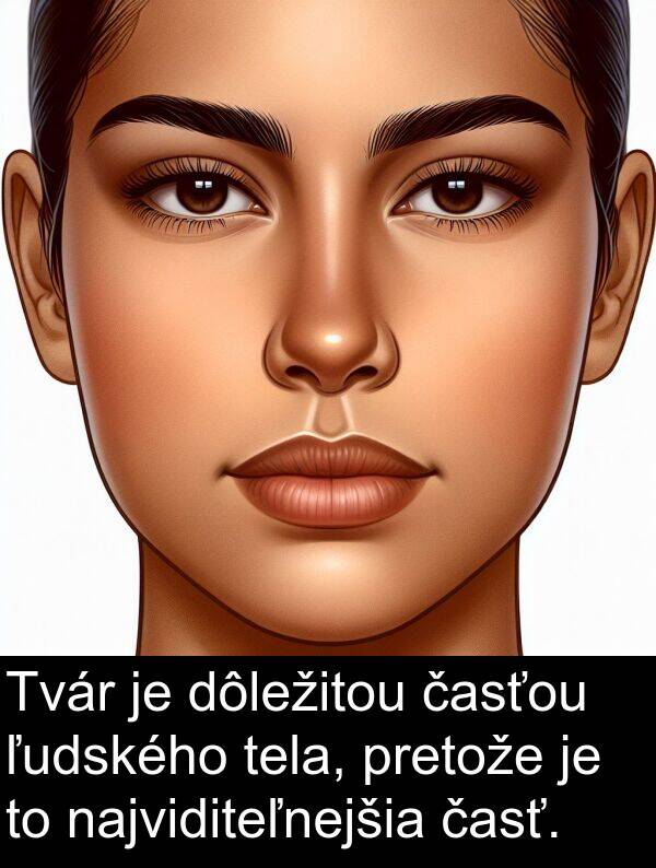 časť: Tvár je dôležitou časťou ľudského tela, pretože je to najviditeľnejšia časť.