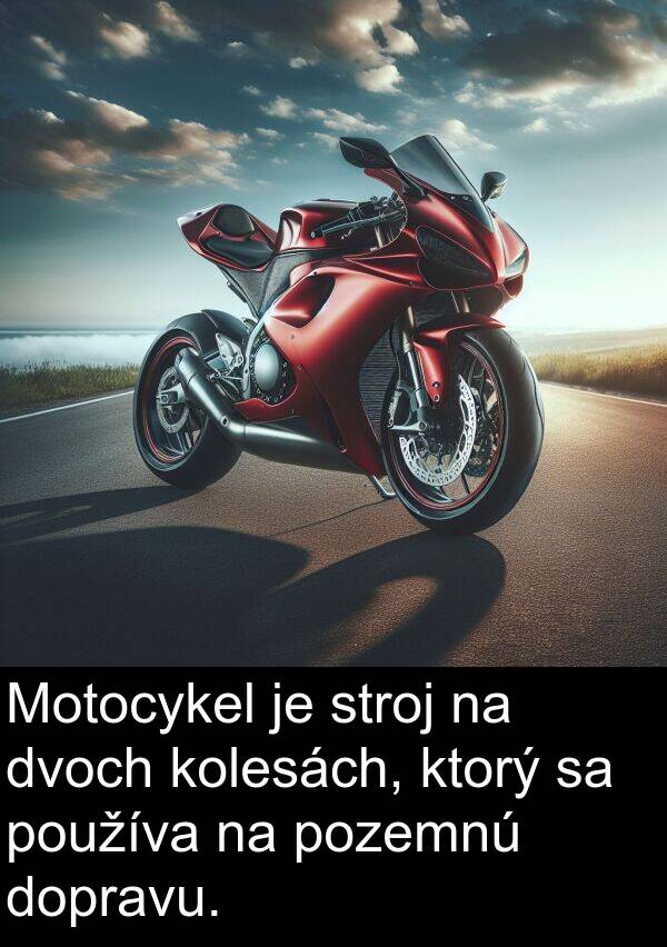 dopravu: Motocykel je stroj na dvoch kolesách, ktorý sa používa na pozemnú dopravu.