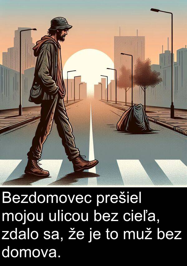 muž: Bezdomovec prešiel mojou ulicou bez cieľa, zdalo sa, že je to muž bez domova.