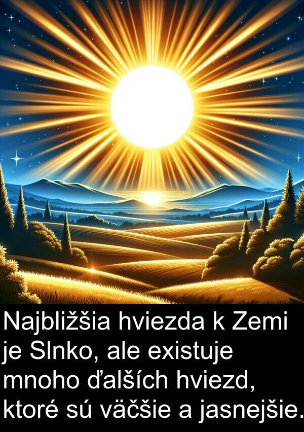 jasnejšie: Najbližšia hviezda k Zemi je Slnko, ale existuje mnoho ďalších hviezd, ktoré sú väčšie a jasnejšie.