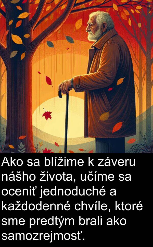chvíle: Ako sa blížime k záveru nášho života, učíme sa oceniť jednoduché a každodenné chvíle, ktoré sme predtým brali ako samozrejmosť.