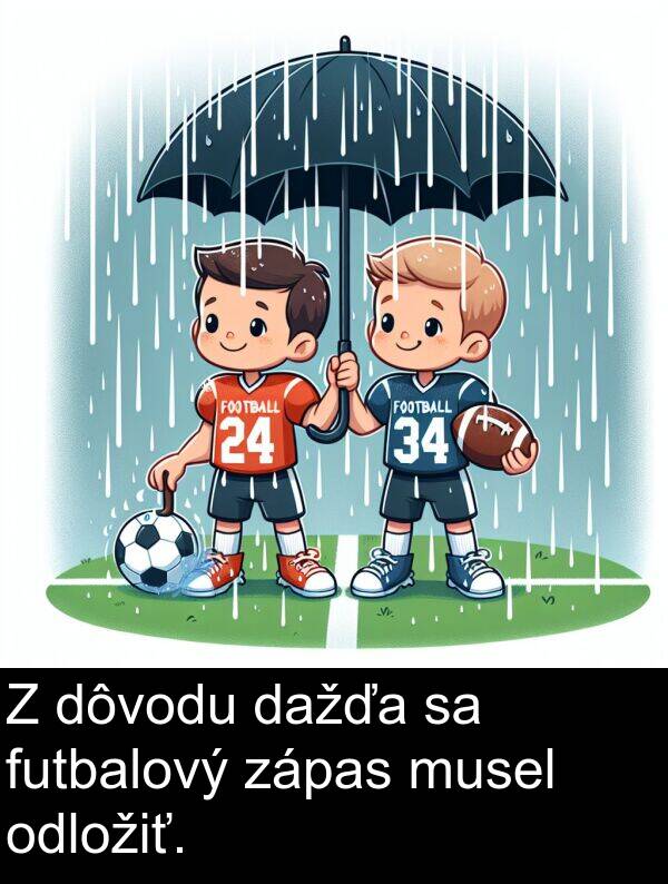 zápas: Z dôvodu dažďa sa futbalový zápas musel odložiť.