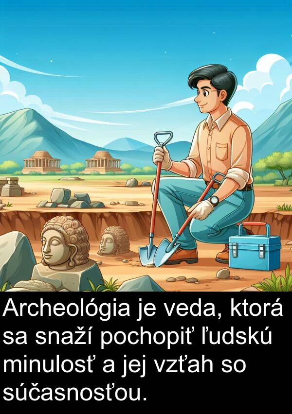 snaží: Archeológia je veda, ktorá sa snaží pochopiť ľudskú minulosť a jej vzťah so súčasnosťou.