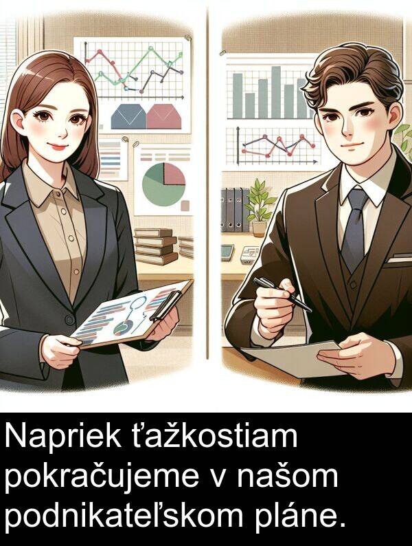 našom: Napriek ťažkostiam pokračujeme v našom podnikateľskom pláne.
