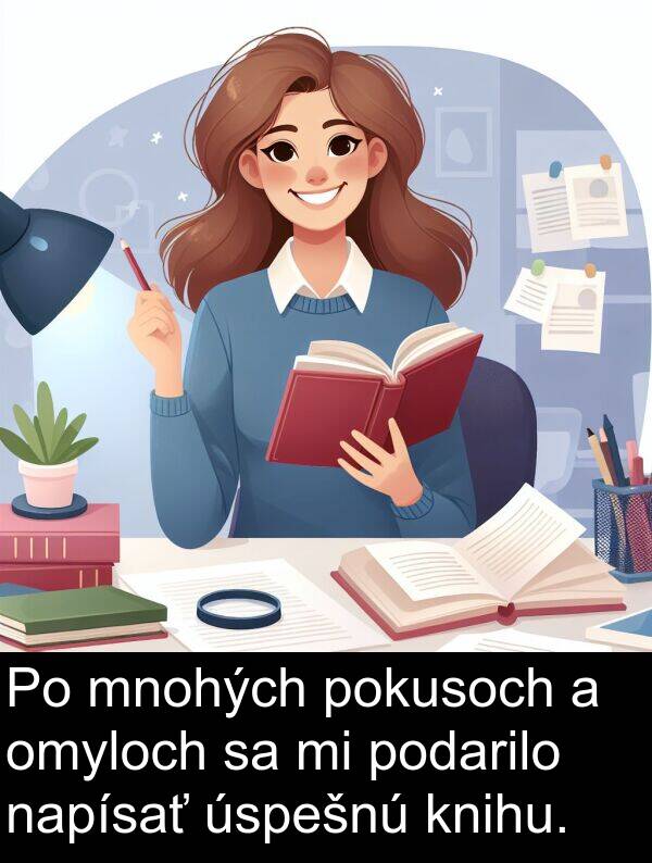 napísať: Po mnohých pokusoch a omyloch sa mi podarilo napísať úspešnú knihu.