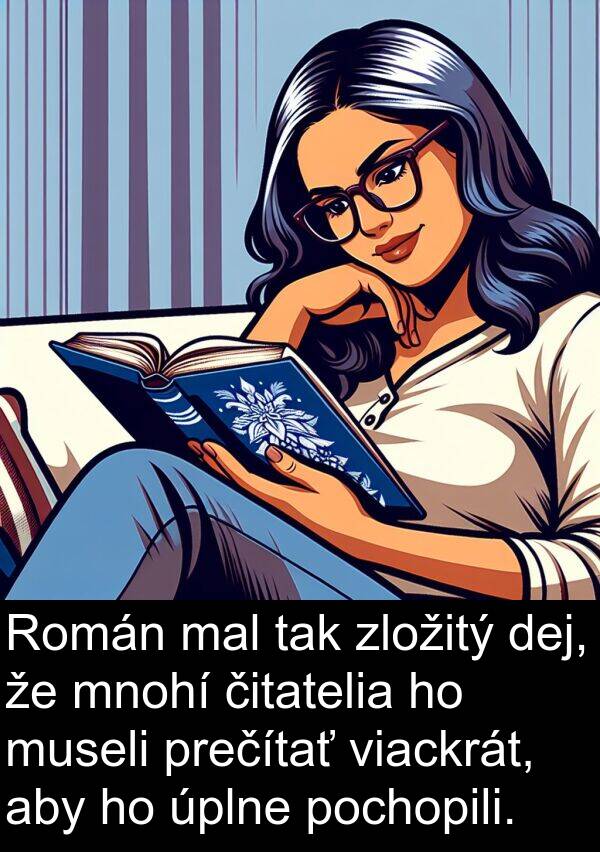 pochopili: Román mal tak zložitý dej, že mnohí čitatelia ho museli prečítať viackrát, aby ho úplne pochopili.