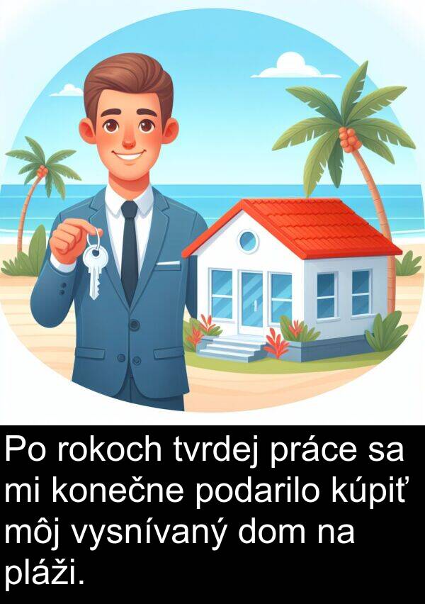 vysnívaný: Po rokoch tvrdej práce sa mi konečne podarilo kúpiť môj vysnívaný dom na pláži.