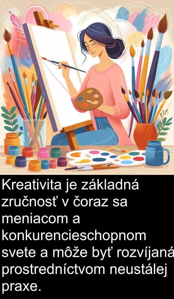 prostredníctvom: Kreativita je základná zručnosť v čoraz sa meniacom a konkurencieschopnom svete a môže byť rozvíjaná prostredníctvom neustálej praxe.